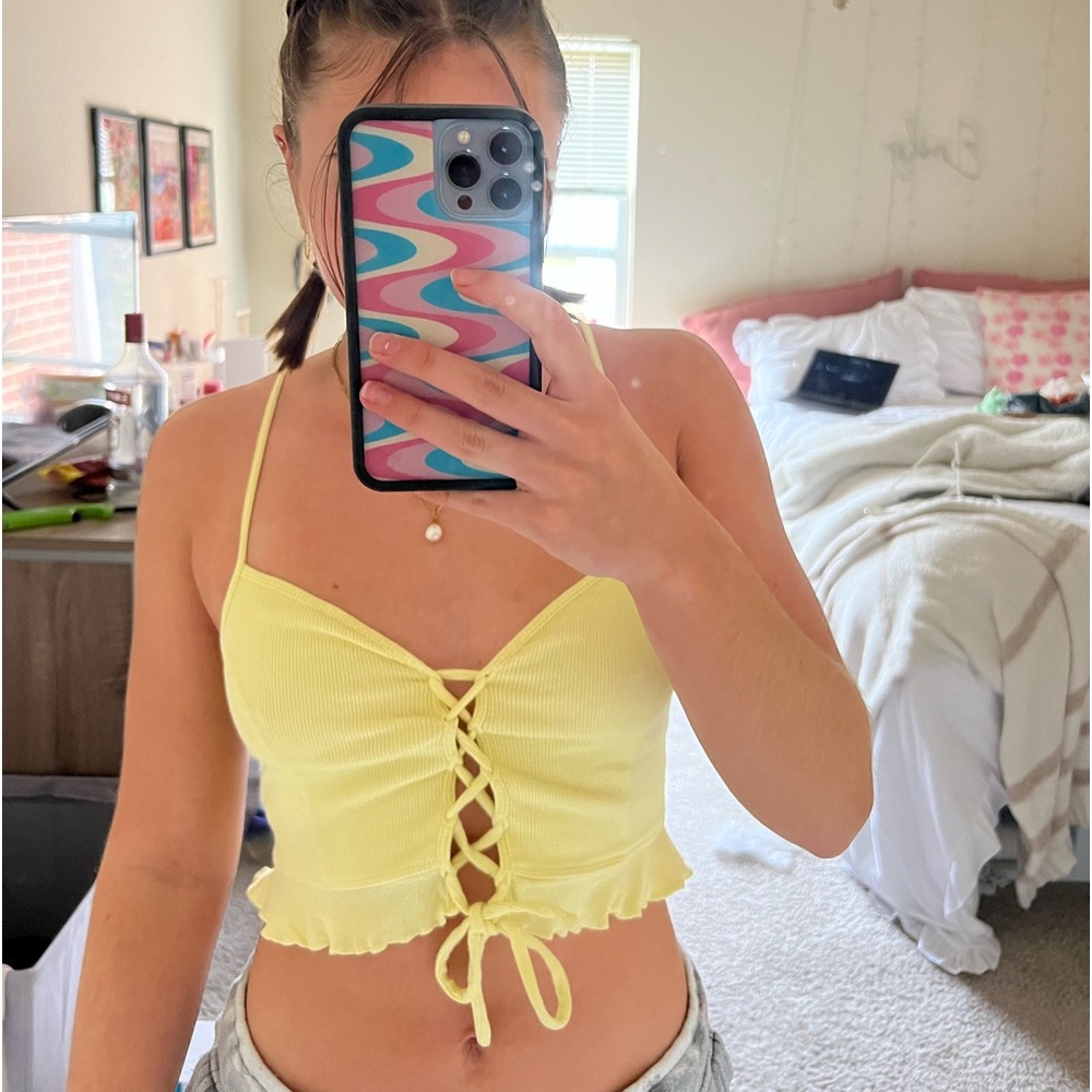 PacSun yellow tie front top